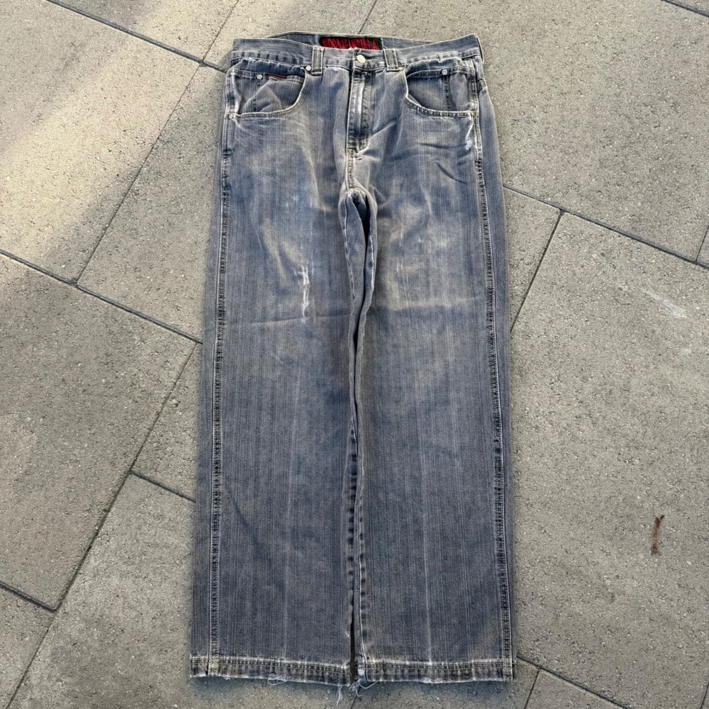 Moda Jeans USA Mens Baggy Wide Leg Skater Jeans Grey Faded Y2K 36x32